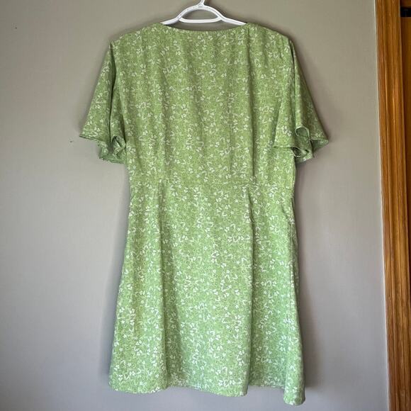 Zara Green Floral Short Sleeve Mini Dress Size XL - Picture 2 of 10
